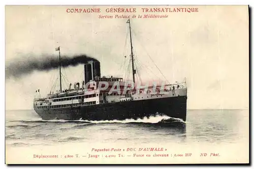 Cartes postales Bateau Paquebot Poste Duc d&#39Aumale Compagnie Generale Transatlantique