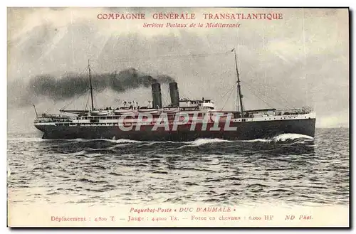 Ansichtskarte AK Bateau Paquebot Poste Duc d&#39Aumale Compagnie Generale Transatlantique