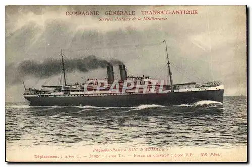 Cartes postales Bateau Paquebot Poste Duc d&#39Aumale Compagnie Generale Transatlantique