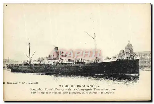 Cartes postales Bateau Paquebot postal francais de la Compagnie Transatlantique Duc de Bragance
