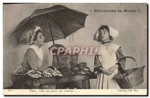 Cartes postales Fantaisie Enfants Marchande de maree Poissons