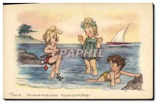 Cartes postales Fantaisie Illustrateur Enfants Une mauvaise rencontre