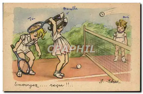 Ansichtskarte AK Fantaisie Illustrateur Enfants Tennis