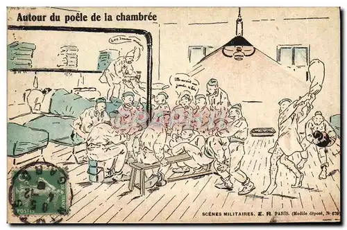 Cartes postales Militaria Autour du poele de la chambree