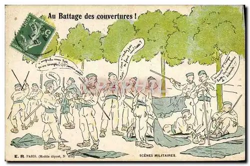 Cartes postales Militaria Au battage des couvertures