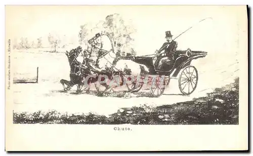 Cartes postales Attelage Chevaux Chute