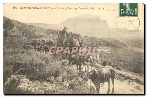 Cartes postales Attelage Excursionnistes montant a La Sainte Baume Une halte