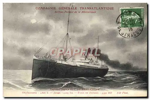 Cartes postales Bateau Paquebot Compagnie Generale Transatlantique Duc de Bragance