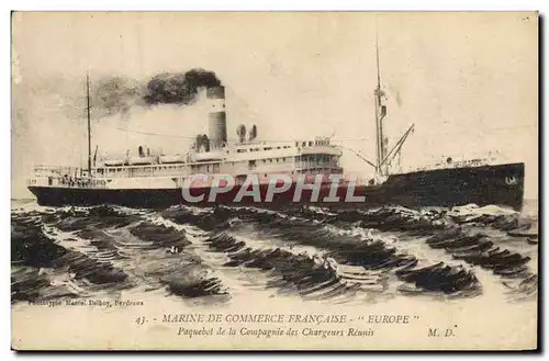 Cartes postales Bateau Paquebot de la Compagnie des Chargeurs Reunis Europe