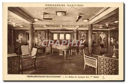 Cartes postales Bateau Paquebot Messageries Maritimes Explorateur Grandidier Le salon de musique des 1eres class