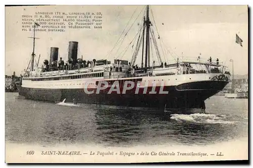 Cartes postales Bateau Paquebot Espagne de la Cie Generale Transatlantique Saint-Nazaire