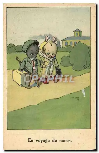 Cartes postales Fantaisie Illustrateur Enfants En voyage de noces Enfant de couleur