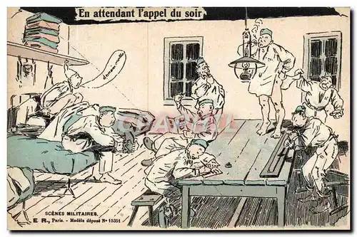 Cartes postales Militaria En attendant l&#39appel du soir