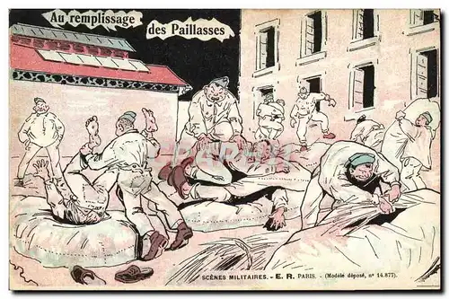 Cartes postales Militaria Au remplissage des paillasses