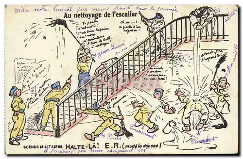 Cartes postales Militaria Au nettoyage de l&#39escalier