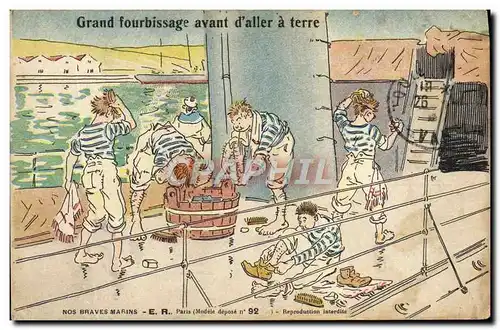 Cartes postales Militaria Grand fourbissage avant d&#39aller a terre Marins