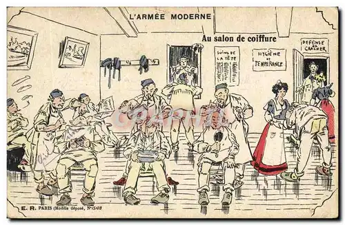 Cartes postales Militaria Au salon de coiffure