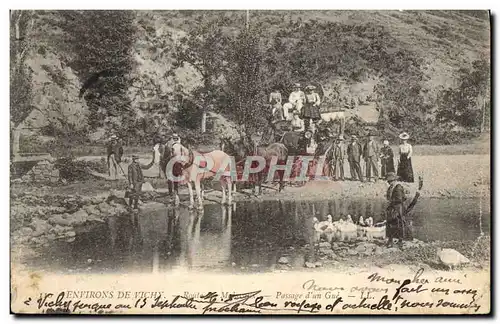 Cartes postales Attelage Environs de Vichy Route de Malevaux Passage d'un gue Chevaux