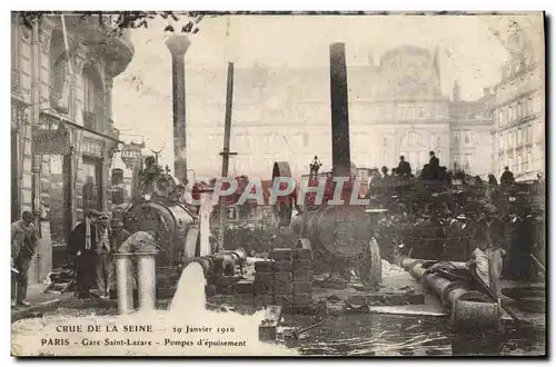 Cartes postales Paris Crue de la Seine 29 janvier 1910 Gare Saint-Lazare Pompes d&#39epuisement