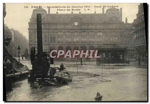 Cartes postales Paris Crue de la Seine 29 janvier 1910 Gare Saint-Lazare Pompes d&#39epuisement