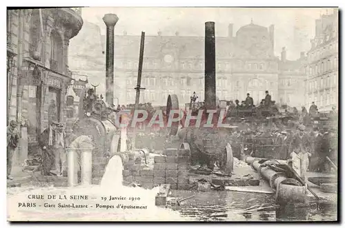Cartes postales Paris Crue de la Seine 29 janvier 1910 Gare Saint-Lazare Pompes d'epuisement
