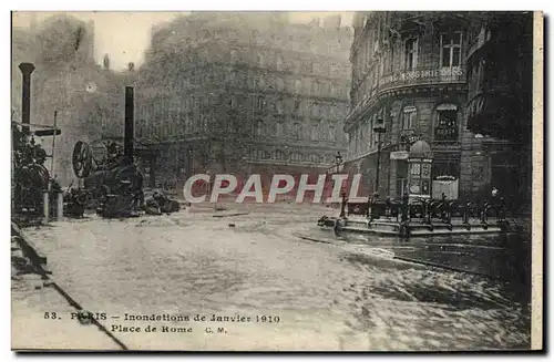 Cartes postales Paris Crue de la Seine 29 janvier 1910 Place de Rome Pompes d'epuisement