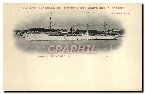 Cartes postales Bateau Paquebot Transports maritimes a vapeur Marseille Espagne