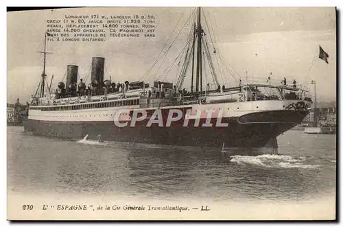 Cartes postales Bateau Paquebot L&#39Espagne de la Cie Generale Transatlantique