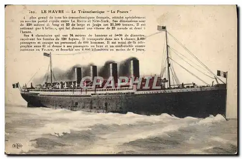 Ansichtskarte AK Bateau Paquebot Le Havre Transatlantique La France