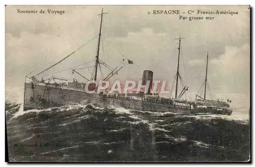 Cartes postales Bateau Paquebot Espagne Cie France Amerique par grosse mer