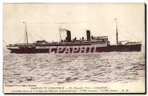 Cartes postales Bateau Paquebot Poste Espagne Compagnie Generale Transatlantique