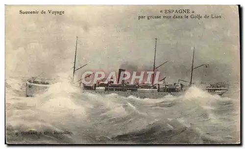 Cartes postales Bateau Paquebot Espagne par grosse mer dans le Golfe du Lion