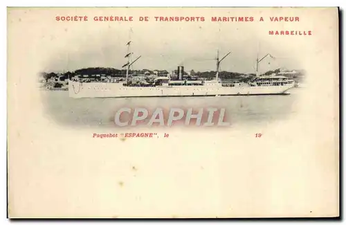 Cartes postales Bateau Paquebot Societe generale de Transports maritimes a vapeur Espagne Marseille