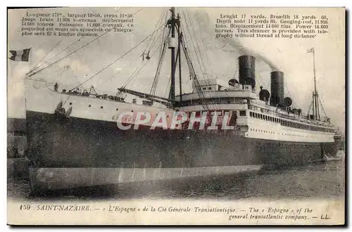 Cartes postales Bateau Paquebot Saint-Nazaire L&#39Espagne de la Cie Generale Transatlantique