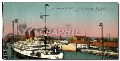 Cartes postales Bateau Paquebot Saint-Nazaire Le Paquebot Espagne quittant le vieux bassin