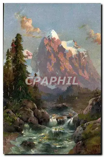 Ansichtskarte AK Fantaisie Illustrateur Paysage Montagne