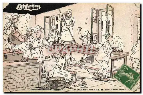 Cartes postales Militaria A la cuisine