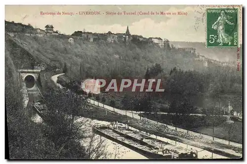 Cartes postales Bateau Peniche Environs de Nancy Liverdun Sortie du tunnel Canal de la Marne au Rgin