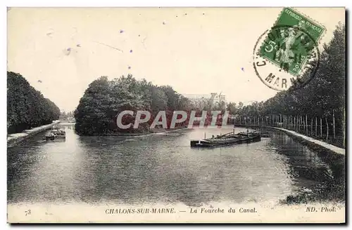 Cartes postales Bateau Peniche Chalons sur Marne La fourche du canal