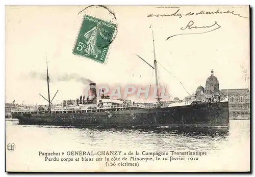 Ansichtskarte AK Bateau Paquebot General Chanzy de la Compagnie Transatlantique Cote de Minorque