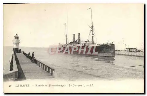 Cartes postales Bateau Paquebot le Havre Rentree du transatlantique La Gascogne