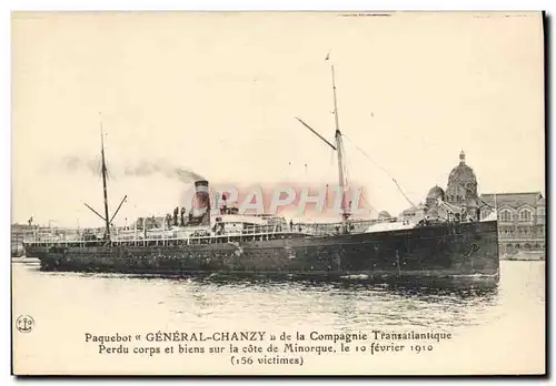 Cartes postales Bateau Paquebot General Chanzy de la Compagnie Transatlantique Cote de Minorque