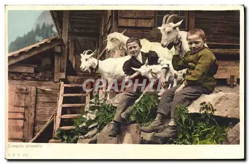 Cartes postales Chevre Chevres Enfants Croquis alpestre