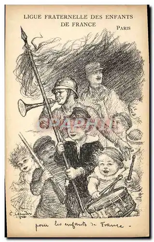 Cartes postales Fantaisie Illustrateur Leandre Ligue Fraternelle des enfants de France Militaria