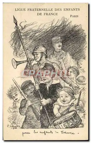 Cartes postales Fantaisie Illustrateur Leandre Ligue Fraternelle des enfants de France Militaria