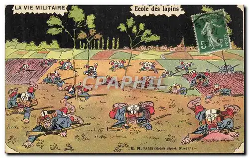 Cartes postales Fantaisie Militaria Ecole des lapins