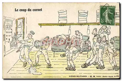 Cartes postales Fantaisie Militaria le coup du cornet