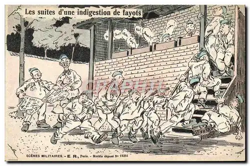 Cartes postales Fantaisie Militaria Les suites d&#39une indigestion de fayots