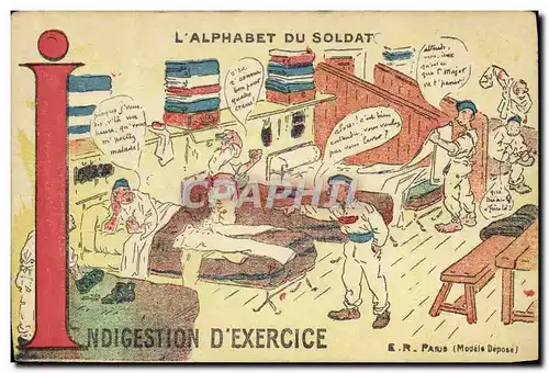 Ansichtskarte AK Fantaisie Militaria L&#39alphabet du soldat Indigestion d&#39exercice