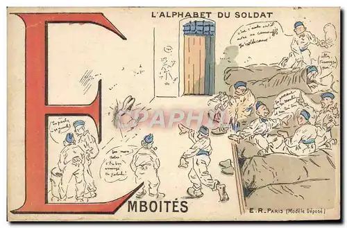 Ansichtskarte AK Fantaisie Militaria L&#39alphabet du soldat Emboites